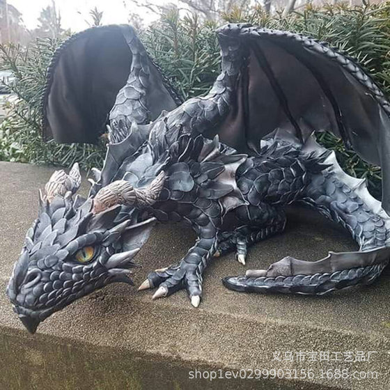 Cross-border Garden Outdoor Gothic Dragon Squat Dragon Wolong Resin Sculpture Decoration