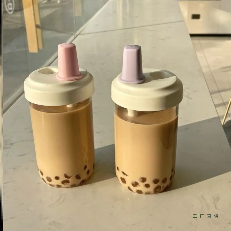 Milk Tea Cup for Home Use, Reusable, Recyclable, Straw Cup with Pearls, Simple, Portable, Heat-Resistant Plastic