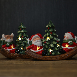 Cross-Border Christmas Decoration Luminous Ceramic Boat Decorative Lights Home Desktop Shopping Mall Decoration Christmas Supplies Props