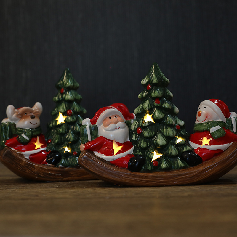 クロスボーダークリスマス装飾発光セラミックボート装飾ライトホームデスクトップショッピングモール装飾クリスマス用品小道具|undefined