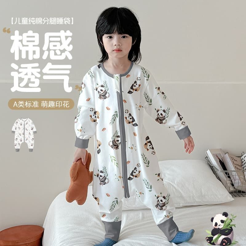 Cotton-Free Children's Split-Leg Sleeping Bag One-Piece Pajamas Spring and Autumn Thin Anti-Kick Quilt Baby Sleeping Bag Sleeping Bag
