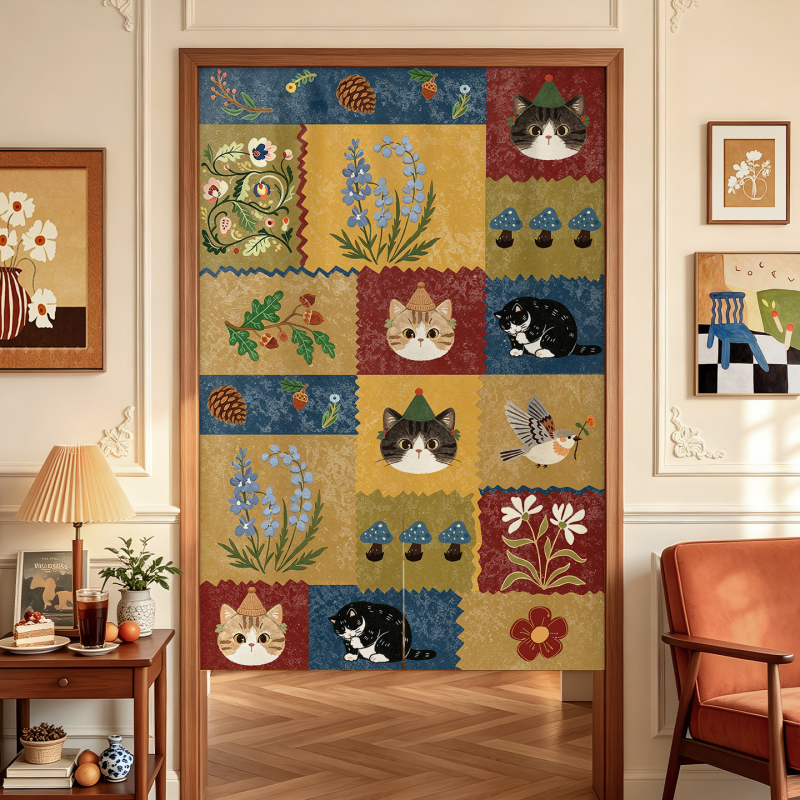 Cartoon-style vintage door curtain, partition curtain for bedroom, bathroom, and toilet, privacy screen, children's room, half-hanging fabric curtain Cartoon-style vintage door curtain, partition curtain for bedroom, bathroom, and toilet, privacy screen, children's room, half-hanging fabric curtain