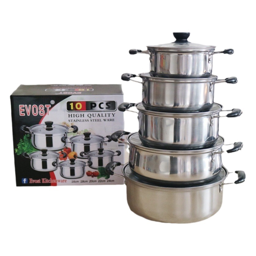 Juego de 10 piezas de acero inoxidable transfronterizo, olla de leche con mango de alambre, olla de sopa de acero inoxidable, vaporera 16-18-20-22-24-26