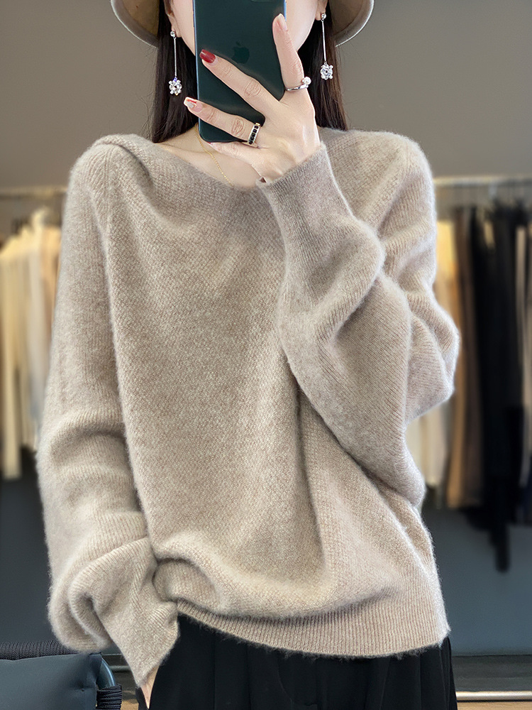 통통녀 여성 양모 후드 봄과 가을 플러스 뚱뚱한 박쥐 소매 200KG 스웨터 후드 캐시미어 스웨터