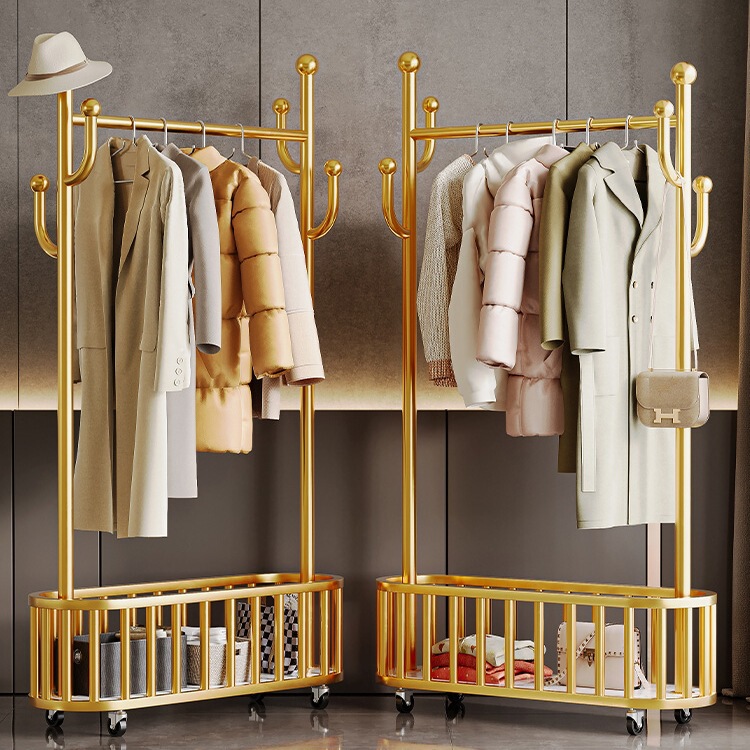 Nordic Living Room Coat Rack, Floor-Standing Bedroom Clothes Rack, Simple and Luxurious Household Clothes Rack, Indoor Clothes Drying Rack