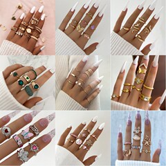 XP17 y2k 跨境熱銷鑲嵌水鑽桃心戒指惡魔之眼甜美太極愛心滴油戒