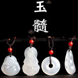 天然玉髓吊坠玉石观音吊坠白玉髓佛公项链绿玛瑙平安扣四季豆挂件