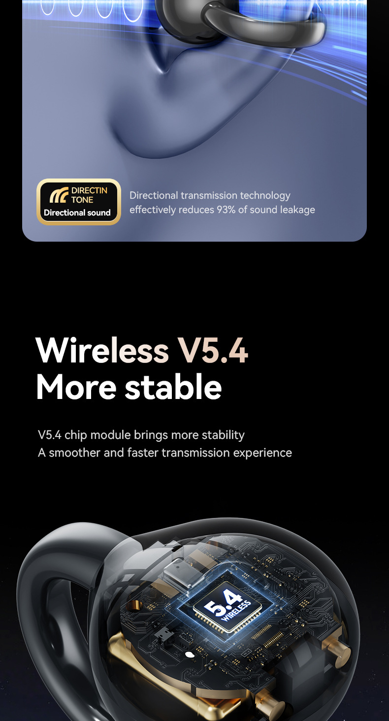Ai Smart Wireless Bluetooth Ear Clip Headphones Colour Display_voghion.com