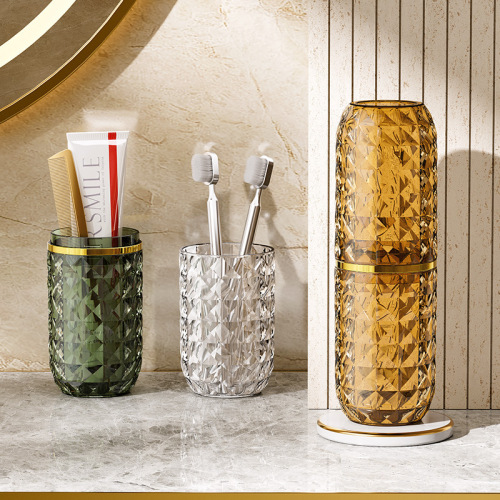 High-looking mouthwash cup for home couple toothbrush cup, light luxury student dormitory plastic diamond pattern mouthwash cup