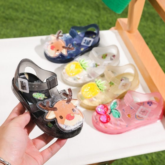 2025 New Summer Children's Jelly Sandals Girls Baby Wading Beach Shoes Non-slip Baotou Soft Bottom Crystal Shoes