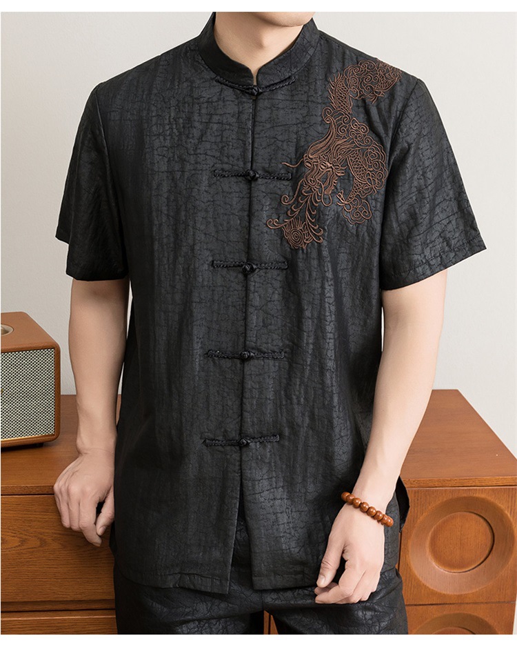 Áo sơ mi nữ tay ngắn cổ đứng lụa tơ tằm phong cách vintage — Da đen 8849 chi tiết 10