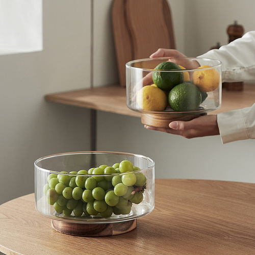 Japanese simple glass fruit plate living room candy basin wooden storage box tall dried fruit dessert plate snack snack bowl