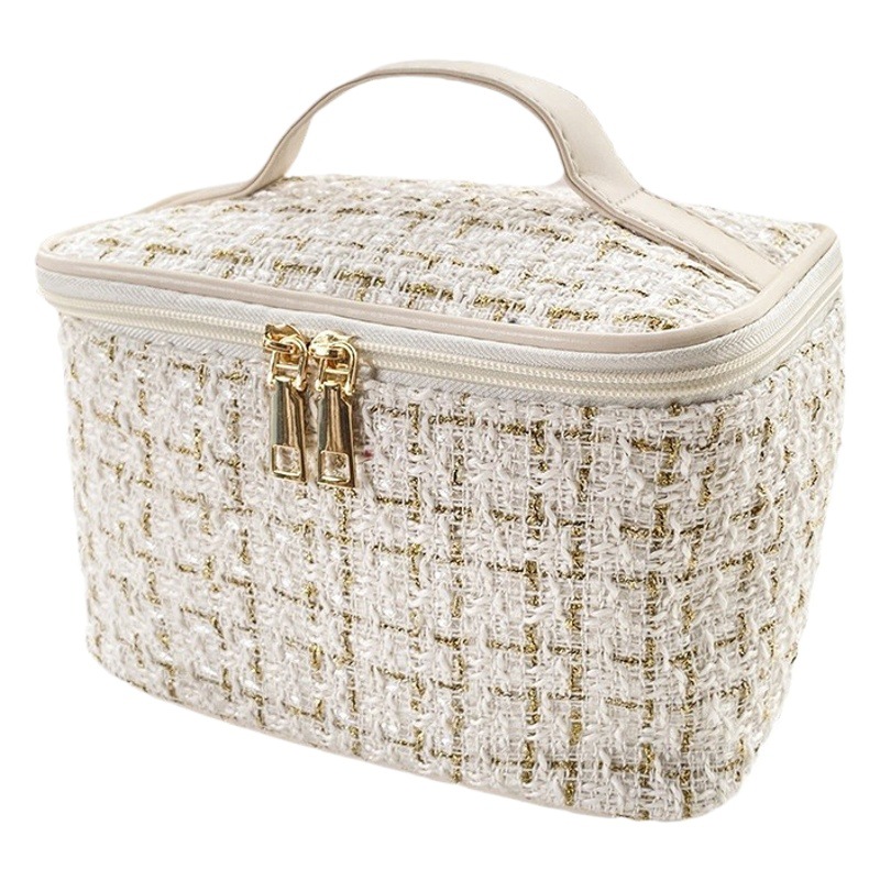 Nuevo estilo coreano a cuadros portátil estilo Chanel bolsa de cosméticos de gran capacidad Portátil Bolsa de almacenamiento de lavado caja de maquillaje viajes al por mayor