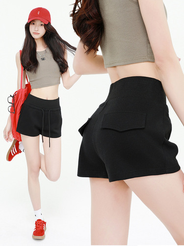 Gray Women's Sports Shorts 2025 Summer High-Waisted Drawstring Three-Way Shorts American Hot Girl Bodycon Casual Shorts