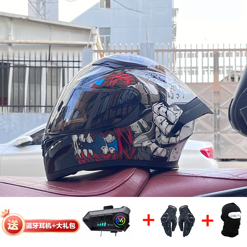 Casco de cola grande de motocicleta Jiekai Casco completo con auriculares Bluetooth Casco de conducción de motocicleta eléctrica de cuatro estaciones para hombre