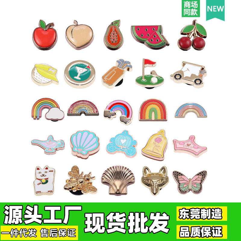 Nuevos accesorios de zapatos de hormigón, botones de zapatos de fruta metálica, accesorios de zapatos de flores del centro comercial