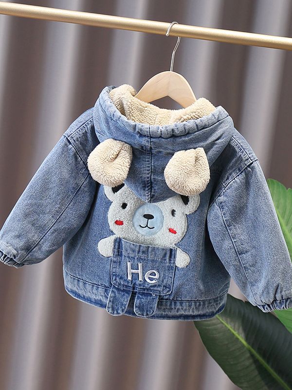 2173 abrigo de los muchachos Otoño e Invierno forrado de lana 2023 nueva ropa de algodón de mezclilla para bebés engrosada estilo occidental lana de cordero niños