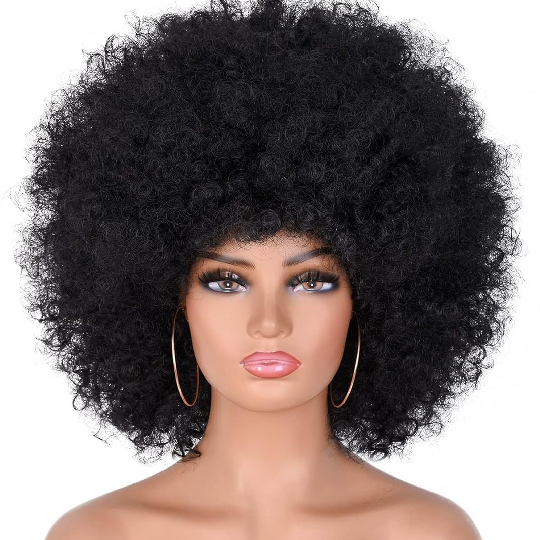 Peluca corta y rizada de oruga de cabeza explosiva transfronteriza europea y americana Fibra química europea y americana Rollo africano Afro Curly Wig
