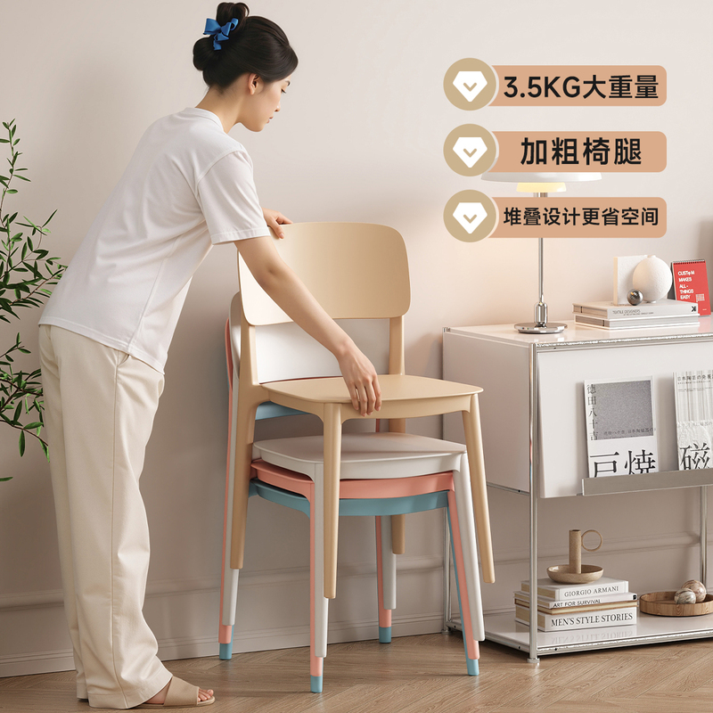 Ready Stock, Quick Delivery, New Household Plastic Backrest Chairs, Thickened Dining Chairs, Small Apartment Rentals, Stackable Dining Tables and Chairs