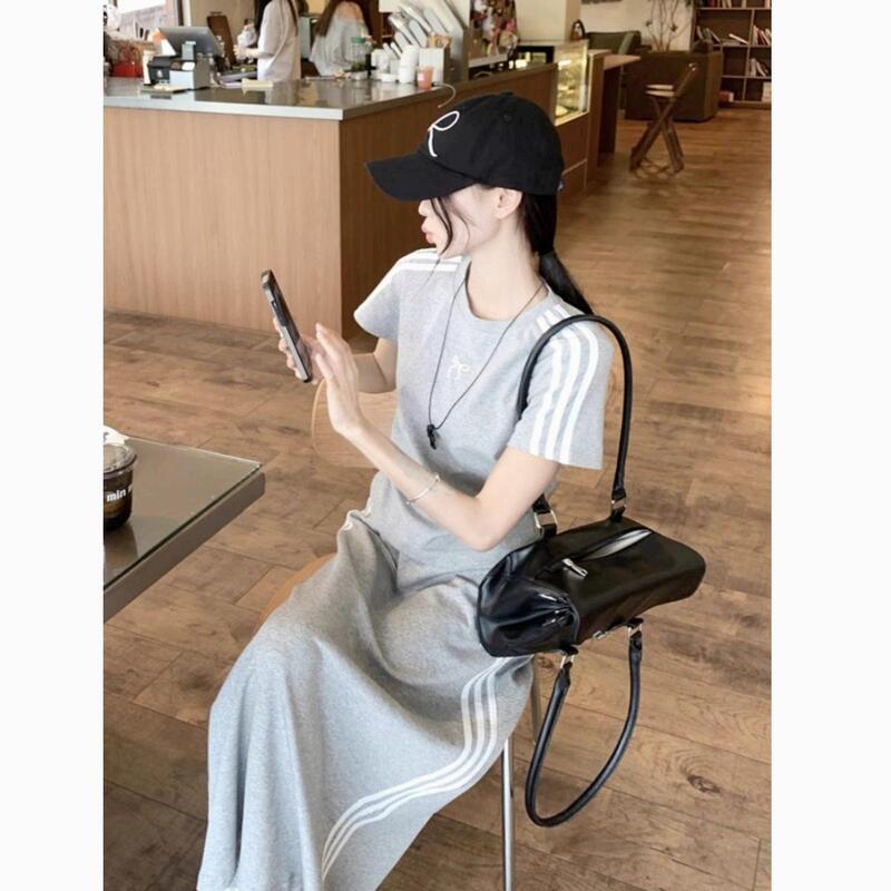 2025 新しい夏の大きいサイズの女性の韓国スタイルファット MM スリムスポーツカジュアルスタイル Tシャツミドル丈スカートスーツ|undefined