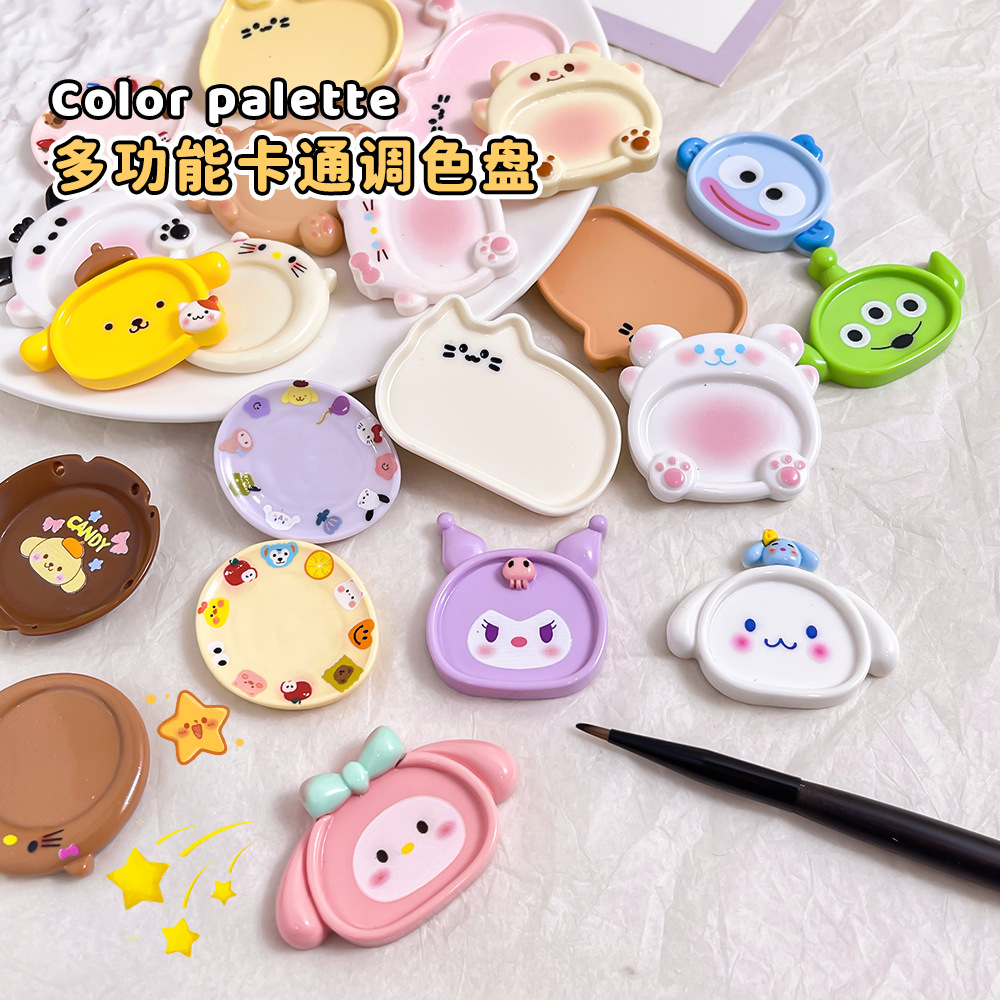 Bandeja de herramientas de uñas multifuncional, taza de lavado de plumas de perro de laurel de jade de dibujos animados, paleta de esmalte de uñas pintada floreciente de gatito lindo