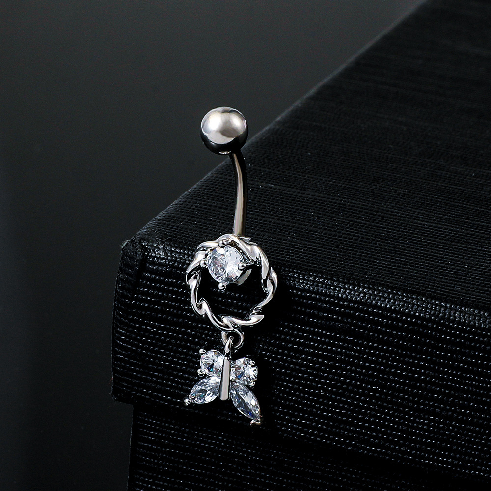 Piercing nombril papillon en zircon incrusté acier inoxydable_voghion.com