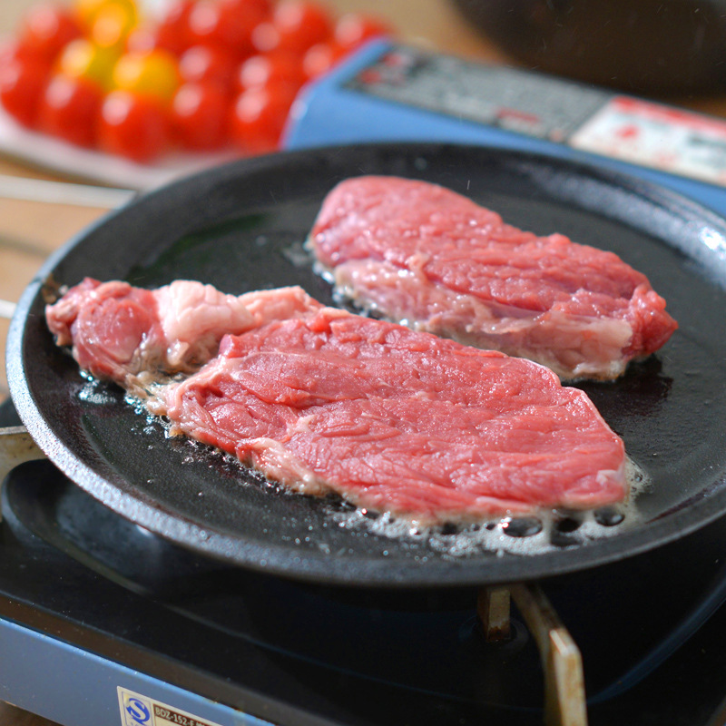 Pequeña Felicidad de hierro fundido ronda hogar frito Placa de filete Placa de barbacoa plato de filete Placa de hierro comercial coreano barbacoa pan