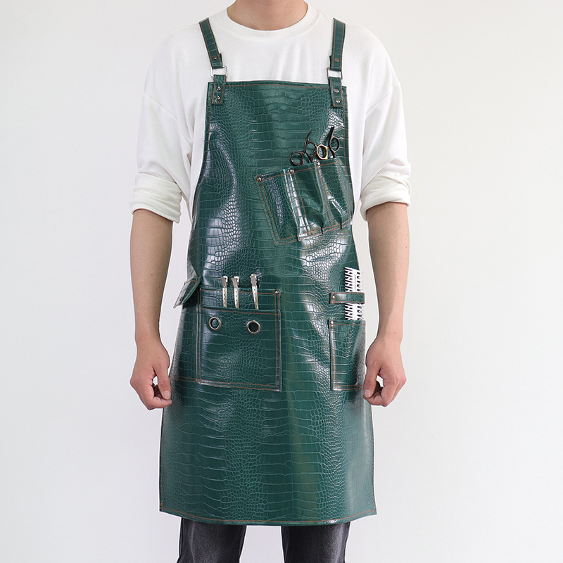 Transfronterizo Amazon Europa y América con fondo de terciopelo PU delantal de cuero de caballo loco corte de pelo barbero ropa de trabajo delantal de cuero de cocodrilo impermeable