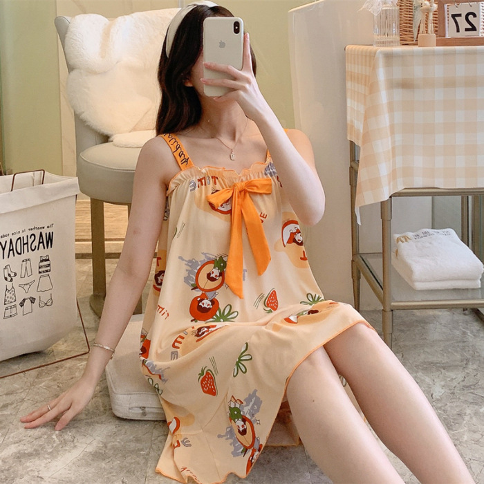 Pijama de verano para mujeres coreanas, pijama sexy para mujeres medianas y largas, mangas cortas, falda de hombro abierta, vestido suelto.