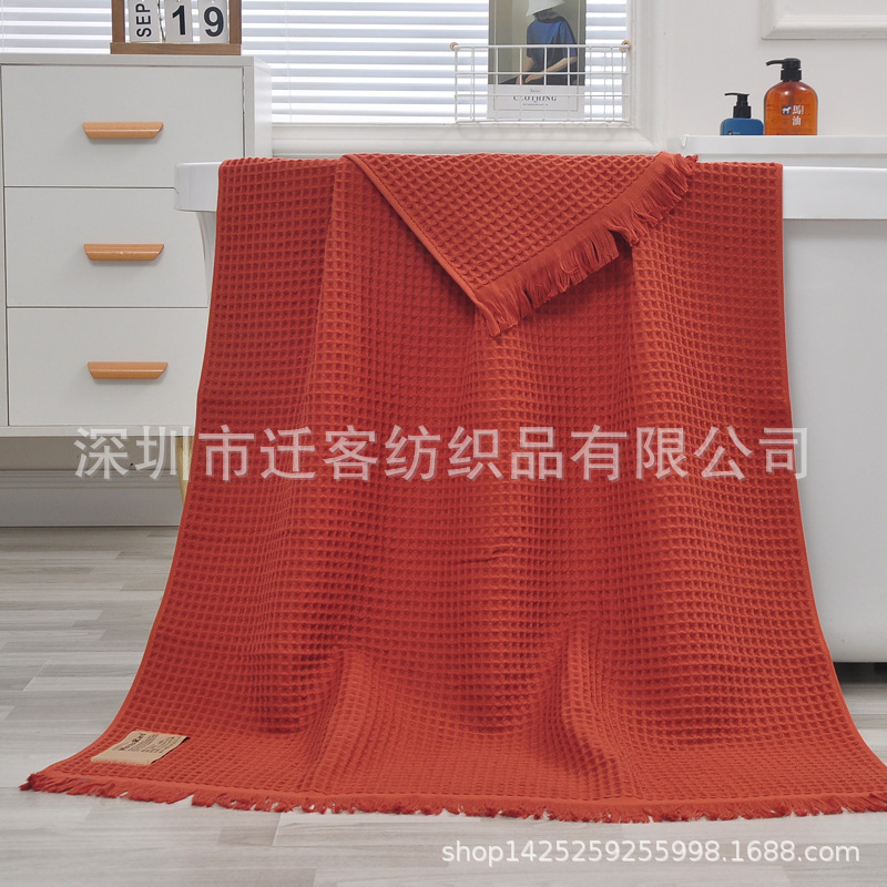 Oversized Cotton Waffle Tassel Bath Towel Beach Towel Honeycomb Shawl