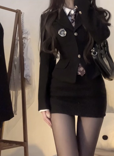 Pure lust style hot girl jk uniform college style age-reducing waist blazer shirt hip-covering short skirt fashionable three-piece set