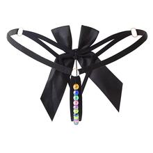 情趣内衣内裤女士丁字裤彩色珍珠按摩性感透明欧美开裆可调节T裤