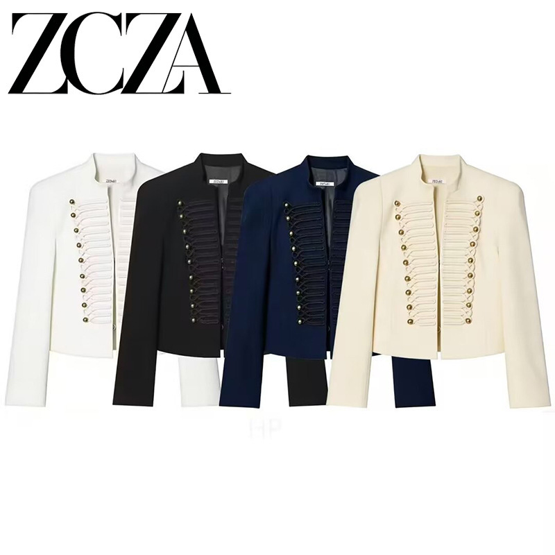 Zcza Self-Made European and American Style New Women's Fashion Versatile Slim-Fit Solid Color Blazer with Shoulder Pads for Women