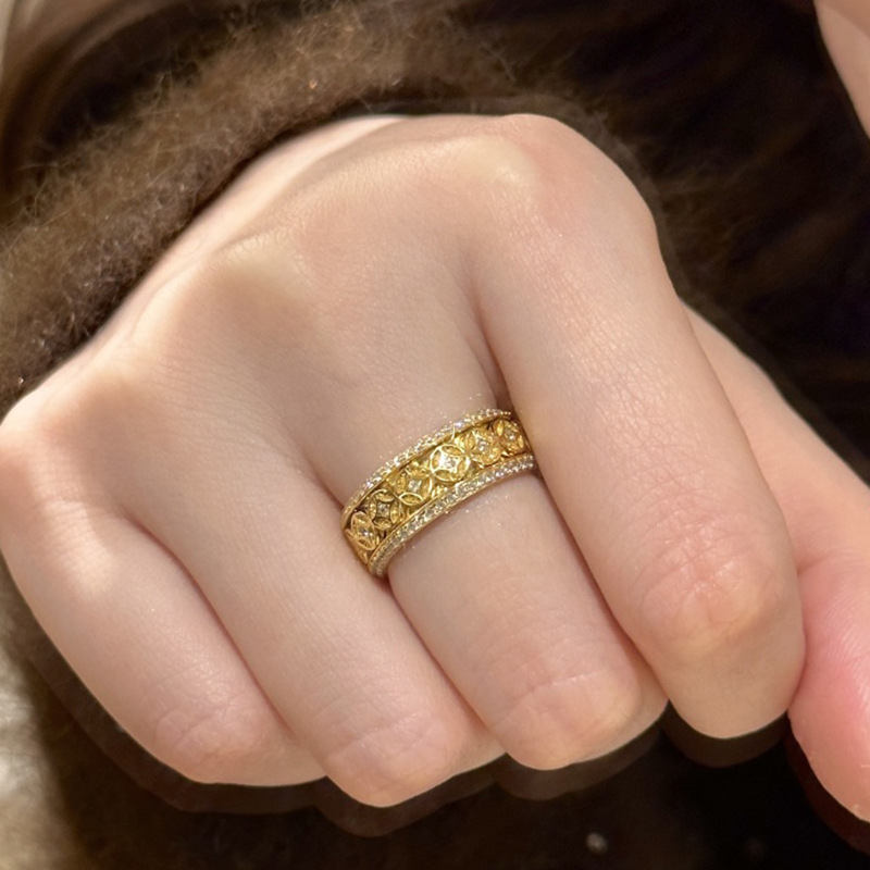 Xiaohongshu-style Money-making Vintage New Chinese Style, Full Diamond Copper Coin Exquisite Ring, Available For_voghion.com