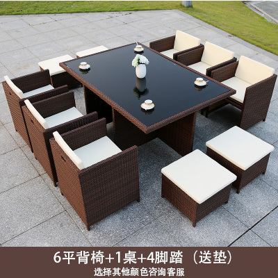 Mesa y silla al aire libre Villa patio jardín ocio silla de caña combinación impermeable al aire libre tabla de té de caña con paraguas