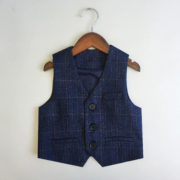 23032 blue plaid single vest
