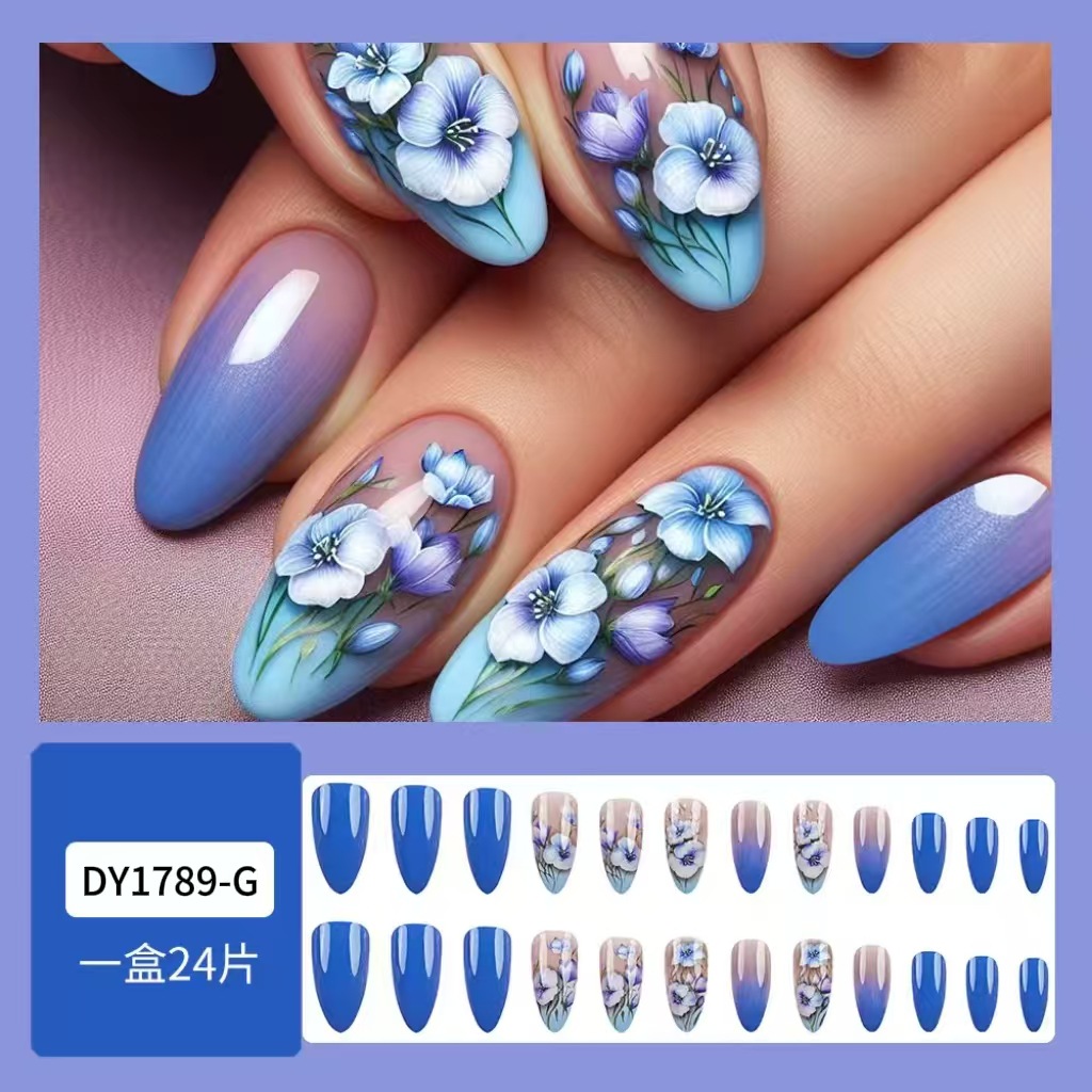 Ventas transfronterizas de lirio flor manicura azul gradiente de gota de agua parche de uñas de alta calidad Uña image 8