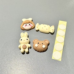 卡通樹脂配件奶茶色小熊4顆立體裝飾+雙面膠