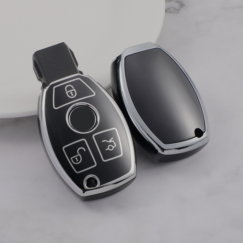 Silver side car key key cover shell bag for Mercedes GLA GLS key chain GLC soft GLE S Class C shell E series