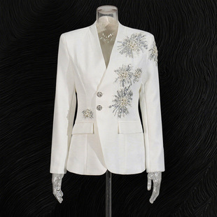 Australian Show Fashion Diamond-Encrusted Small Suit 2025 Autum New Heavy Industry Studded Diamond Design Pure Color Suit Jacket for Women