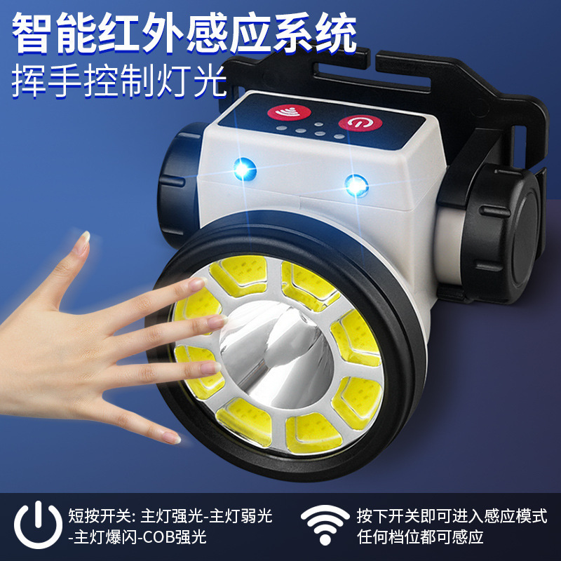 跨境智能感应头灯led户外强光usb充电轻便工作电筒夜钓跑步cob灯|undefined