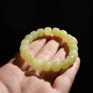 Xinjiang Hotan Jade Ruoqiang Topaz Yellow Mouth Old Beads Men's and Women's Handstrings 12 Fresh Retro Jade Pei Luca Jewelry