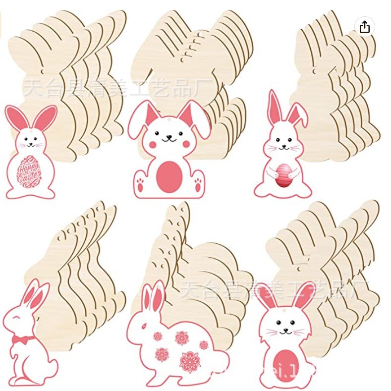 36 unidades de apertura inacabada conejo de madera colgante decoración artesanía para la decoración de Pascua de primavera favores del partido