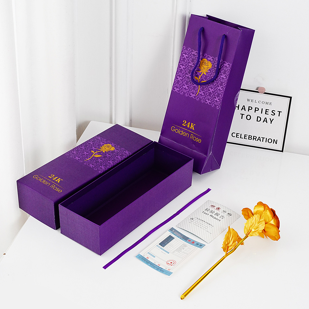 Caja de flores de oro de 24 quilates bolsa de papel conjunto de cajas de regalo de San Valentín embalaje caja de flores falsas