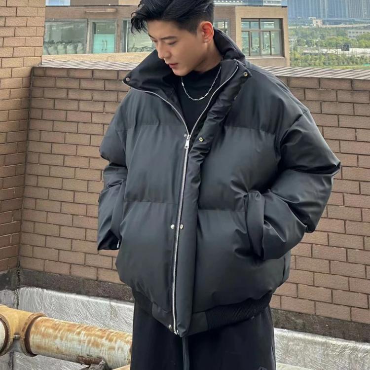 수직 칼라 두꺼운 빵 코트 남자의 겨울 짧은 간단한 느슨한 캐주얼 가죽 면 패딩 코트 패셔너블 올 매치 코튼 패딩 코트