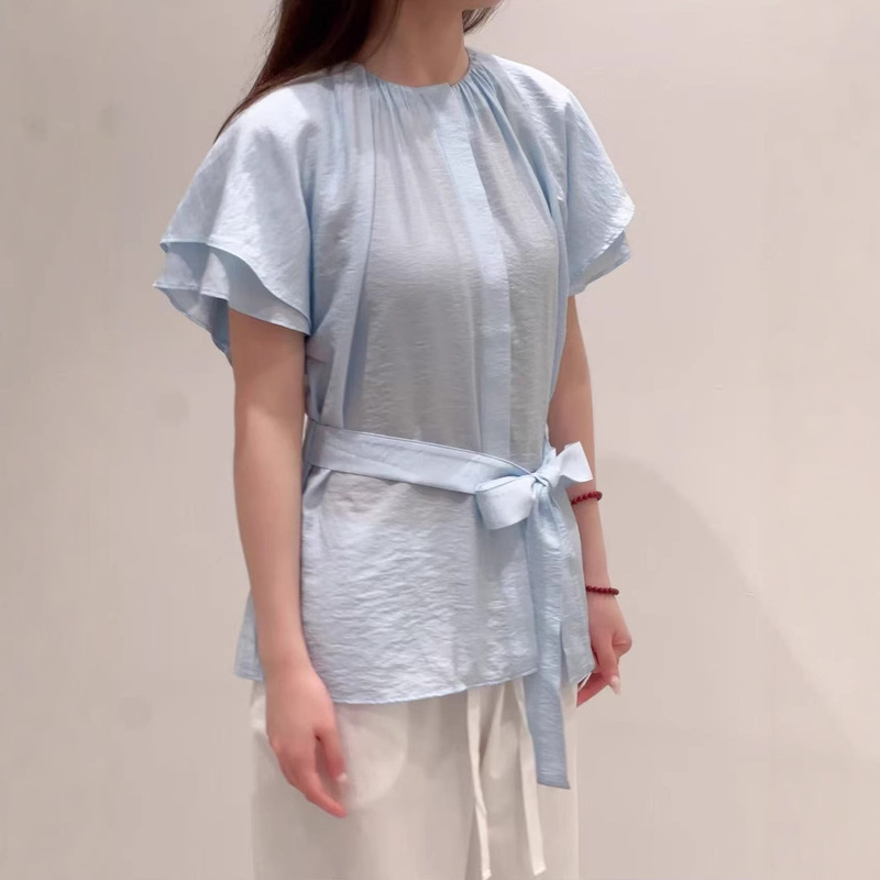 Miniscuit Japanese Style 2025 Summer Stacked Cuff Small Flying Sleeves Waist Lace Shirt WYP COS1275374002