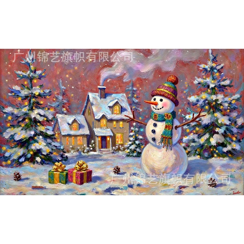 2025 新しいクリスマス背景布サンタクロース雪だるま油絵スタイルバナーホリデーパーティー装飾雰囲気|undefined