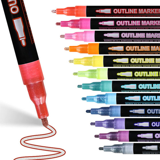 Cross-border Amazon Dream Double Line Pen Color Hand Account Pen Metal Pen Contour Pen Hand-painted 48 Color Fluorescent Marking Pen