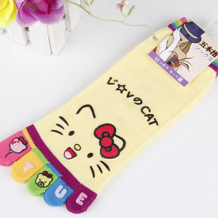 Cartoon Five-Finger Socks Women's Short Tube Sweat-Absorbing Breathable Toe Socks Boneless Clove Cat Ins Trendy All-Match Spring and Autumn Toe Socks