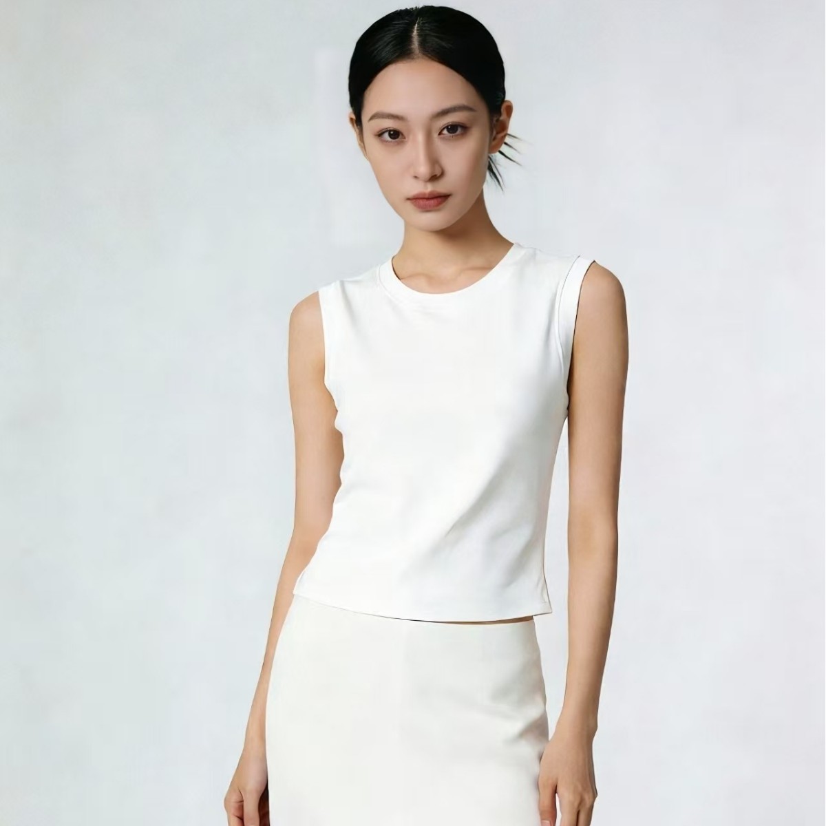 Summer New Style Lyocell Sleeveless Vest with Chest Pad and Fixed Cup, Can Be Worn Outside or Inside, Slimming and High-End